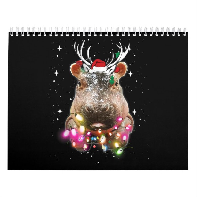 Christmas Lights Hippo Fiona Hippopotamus Lover Calendar (Cover)