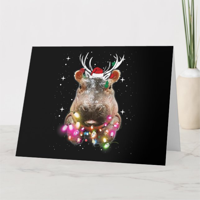 Christmas Lights Hippo Fiona Hippopotamus Lover Card (Front)