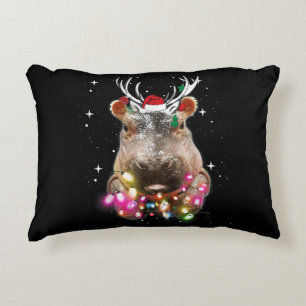 Christmas Lights Hippo Fiona Hippopotamus Lover Decorative Cushion