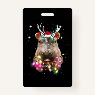 Christmas Lights Hippo Fiona Hippopotamus Lover ID Badge