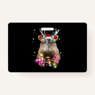 Christmas Lights Hippo Fiona Hippopotamus Lover ID Badge