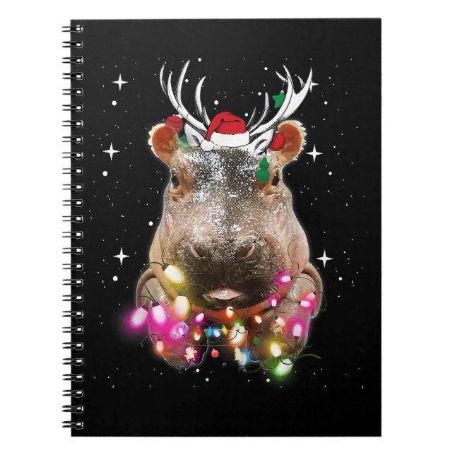 Christmas Lights Hippo Fiona Hippopotamus Lover Notebook (Front)