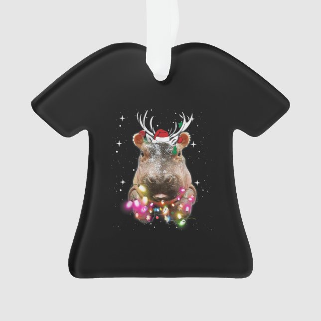 Christmas Lights Hippo Fiona Hippopotamus Lover Ornament (Front)