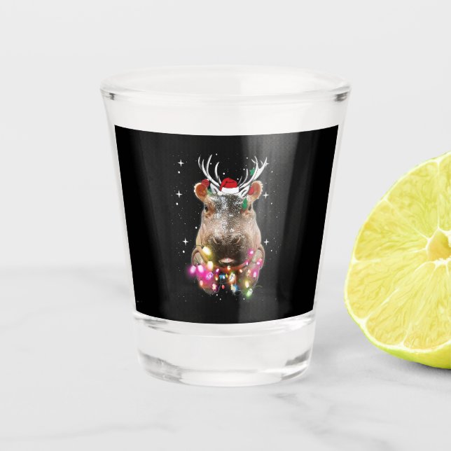 Christmas Lights Hippo Fiona Hippopotamus Lover Shot Glass (Front)