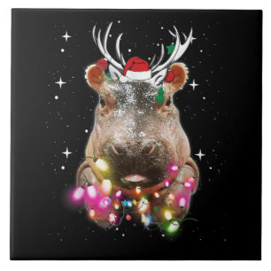 Christmas Lights Hippo Fiona Hippopotamus Lover Tile