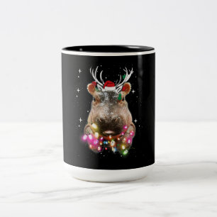 Christmas Lights Hippo Fiona Hippopotamus Lover Two-Tone Coffee Mug