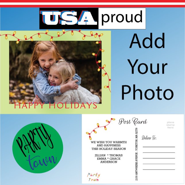 Christmas Lights Holiday 🎄 Lime Green Photo Frame Postcard (Creator Uploaded)