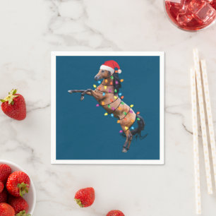 Christmas Lights Horse Santa Funny Xmas Tree Horse Napkin