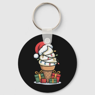 Christmas Lights Ice Cream Cone With Santa Hat Des Key Ring