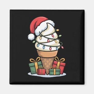 Christmas Lights Ice Cream Cone With Santa Hat Des Magnet