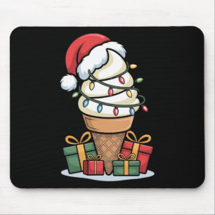 Christmas Lights Ice Cream Cone With Santa Hat Des Mouse Mat