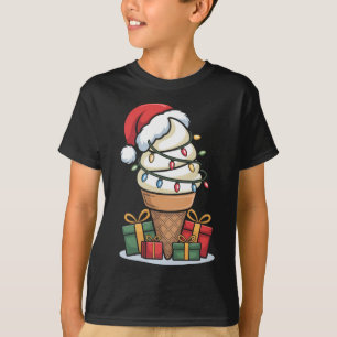 Christmas Lights Ice Cream Cone With Santa Hat Des T-Shirt