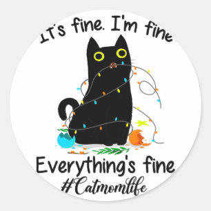 Christmas Lights I'm Fine Everything Is Fine Cat M Classic Round Sticker