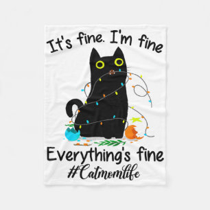 Christmas Lights I'm Fine Everything Is Fine Cat M Fleece Blanket