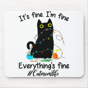 Christmas Lights I'm Fine Everything Is Fine Cat M Mouse Mat