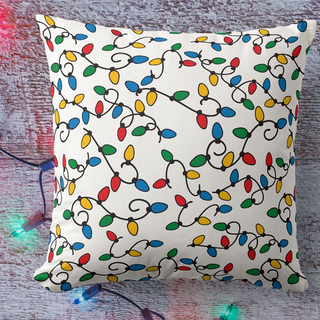 Christmas Lights in Red Blue Green and Yellow Cushion (Creator Uploaded)