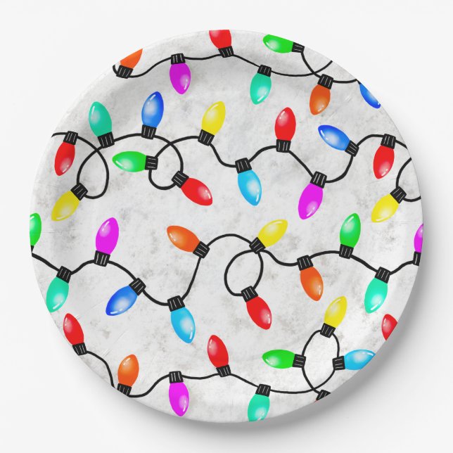 Christmas Lights In The Snow Paper Plate (Front)