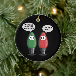 Christmas Lights Joke Light Bulb Working Off On Ceramic Tree Decoration