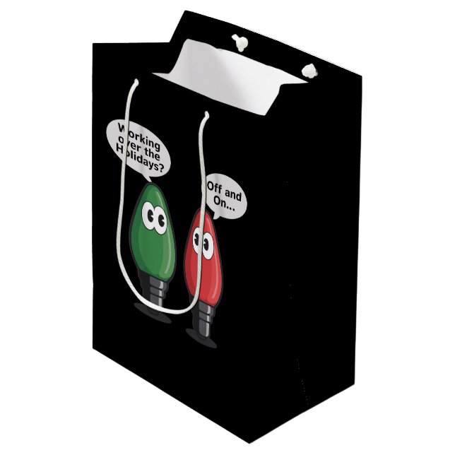 Christmas Lights Joke Light Bulb Working Off On   Medium Gift Bag (Front Angled)
