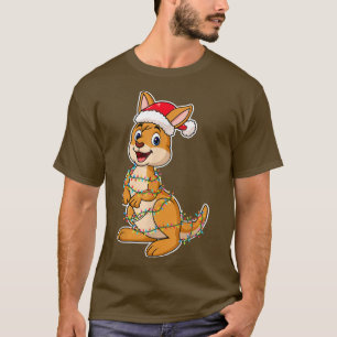 Christmas Lights Kangaroo Wearing Xmas Hat Kangar T-Shirt