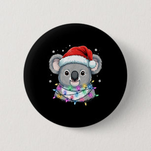 Christmas Lights Koala Santa Hat Cute Xmas Pajamas 6 Cm Round Badge