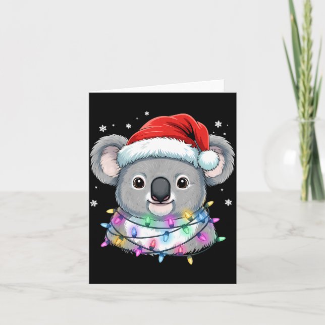 Christmas Lights Koala Santa Hat Cute Xmas Pajamas Card (Front)