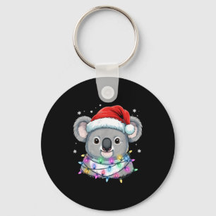 Christmas Lights Koala Santa Hat Cute Xmas Pajamas Key Ring