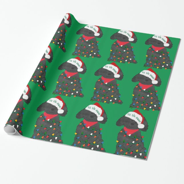 Christmas Lights Labradoodle Green Wrapping Paper (Unrolled)