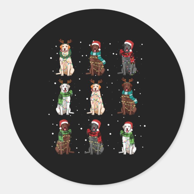 Christmas Lights Labrador Dog Lover Funny Xmas Dog Classic Round Sticker (Front)