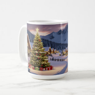 Christmas lights landscape with snow coffee mug
