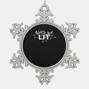 Christmas Lights Let's Get Lit Gift Classic Snowflake Pewter Christmas Ornament
