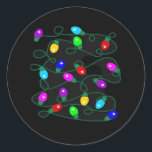 Christmas Lights -Let's Get Lit Lights- Merry & Br Classic Round Sticker<br><div class="desc">Christmas Lights -Let's Get Lit Lights- Merry & Bright Classic: A merry design celebrating Christmas lights with humour. Perfect for parties and gatherings. Festive,  witty,  and bold.</div>