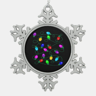 Christmas Lights -Let's Get Lit Lights- Merry & Br Snowflake Pewter Christmas Ornament