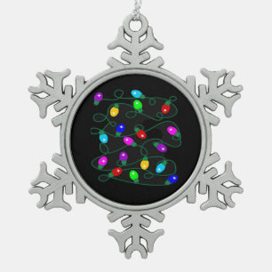 Christmas Lights -Let's Get Lit Lights- Merry & Br Snowflake Pewter Christmas Ornament
