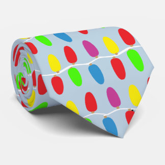 Christmas Lights Light Blue Background Tie