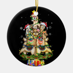 Christmas Lights Llama Santa Hat Tree Llama Ceramic Tree Decoration