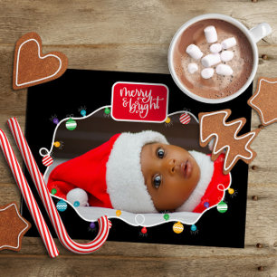 Christmas lights Merry & Bright (add photo) Holida Holiday Postcard