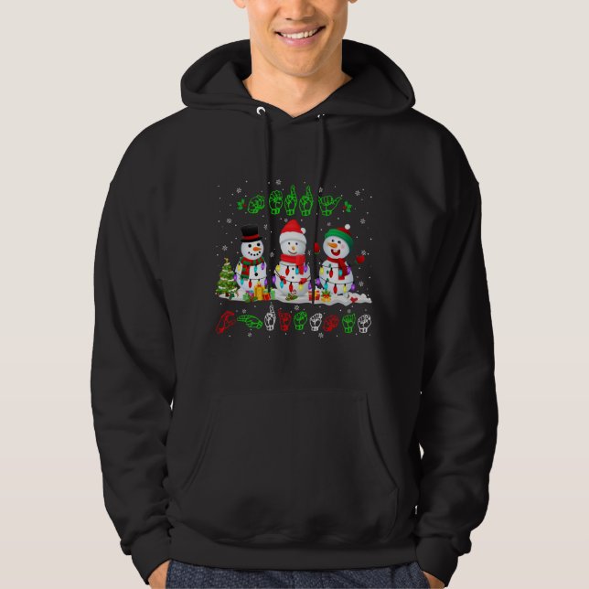 Christmas Lights Merry Christmas Snowman ASL Sign  Hoodie (Front)