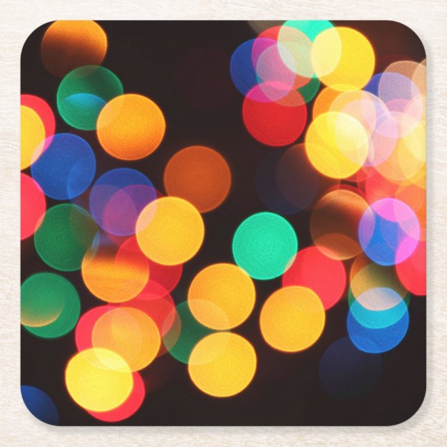 Christmas Lights Modern Square Paper Coaster (Front)