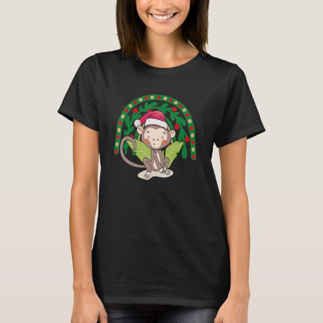 Christmas Lights Monkey Santa Kids   Xmas Tree Rai T-Shirt (Front)