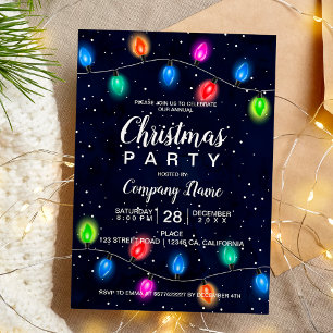 Christmas lights navy blue business corporate invitation