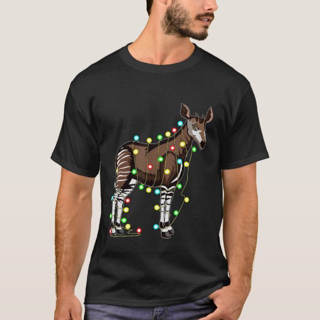 Christmas Lights Okapi  Xmas Holiday T-Shirt (Front)