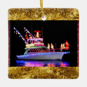 Christmas Lights on a Boat Christmas Ornament