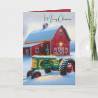 Christmas Lights On a Green Farm Tractor
