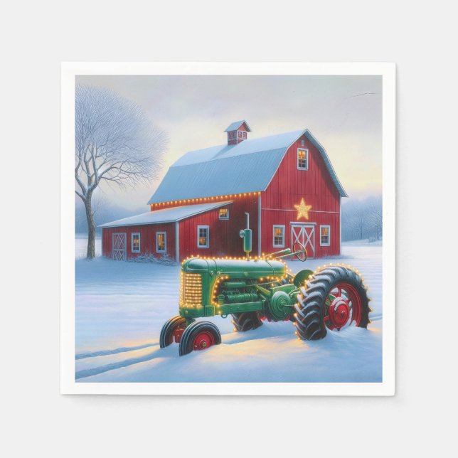 Christmas Lights On a Green Farm Tractor Napkin (Front)