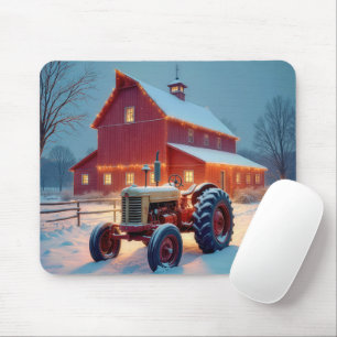 Christmas Lights On a Red Barn Mouse Mat