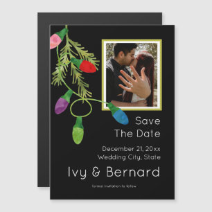 Christmas Lights on Black Photo Save the Date Magnetic Invitation