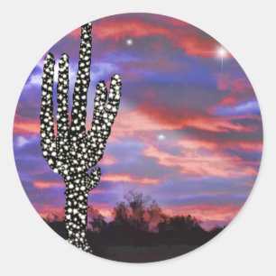 Christmas Lights on Desert Saguaro Cactus Classic Round Sticker