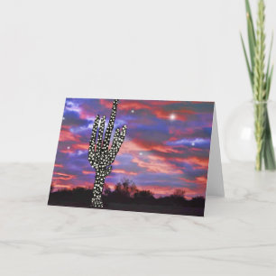 Christmas Lights on Desert Saguaro Cactus Holiday Card