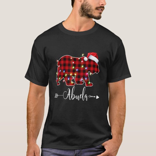 Christmas Lights Pajama Matching Red Plaid Abuela  T-Shirt (Front)